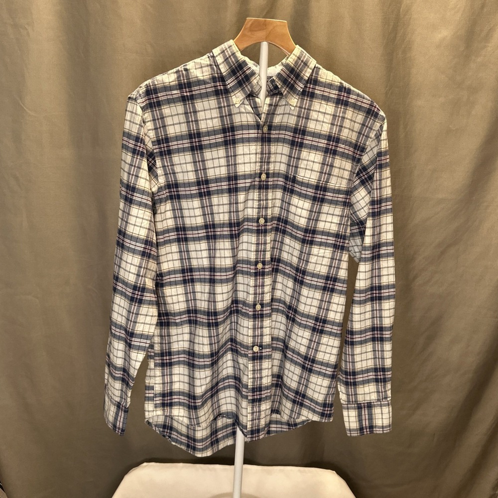 IZOD Men's Button Down Shirt Long Sleeve Plaid Blue White Purple Small